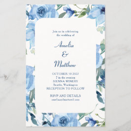 Budget Chic Blue Waterverf Floral Wedding Invite