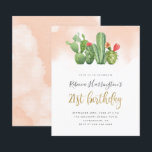 Budget Chic Blush Waterverf Cactus 21st Birthday<br><div class="desc">Viel je 21ste verjaardagsfeest met deze kerkelijke zomeruitnodigingen. Ideaal voor Mexicaanse of woestijngevierde feestjes. Met waterverf cactus aan de bovenkant met een stompe roze achtergrond. "21st Birthday" wordt weergegeven in een faux Gold folie script. Pas eenvoudig aan met uw partijdetails in eenvoudige typografie. Omkeren naar een spoelwasbeurt voor de waterverf....</div>