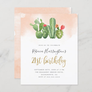 Budget Chic Blush Waterverf Cactus 21st Birthday