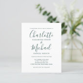 Budget Chic Emerald Script Trouwkaart (Staand voorkant)