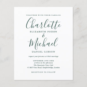 Budget Chic Emerald Script Weduwen Uitnodiging