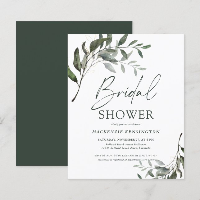 BUDGET Chic Eucalyptus Bridal Shower Uitnodiging (Voorkant / Achterkant)