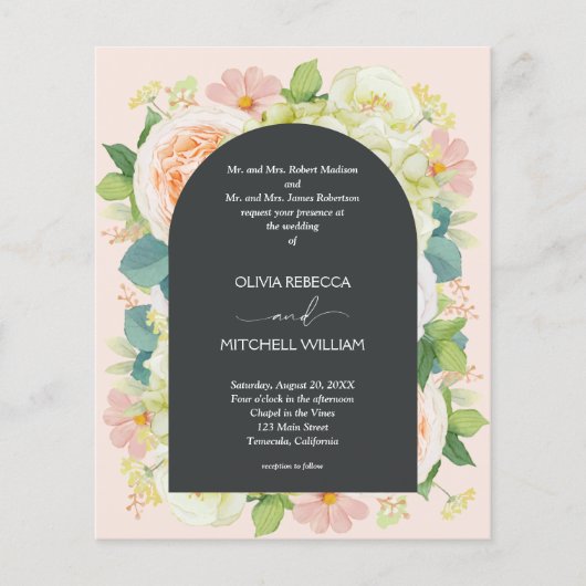 Budget Chic Florals Wedding All in One nodigt uit (Voorkant)