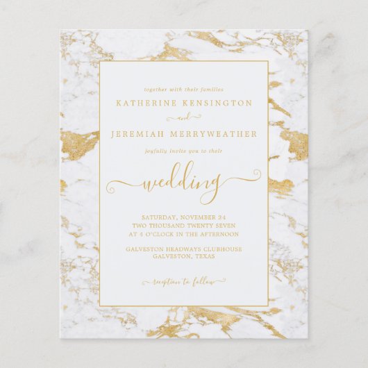 Budget Chic Gold Foil Marble Wedding Uitnodiging (Voorkant)