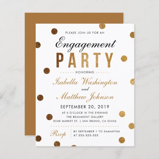 Budget Chic Gold Glitter Confetti Engagement Party (Voorkant / Achterkant)