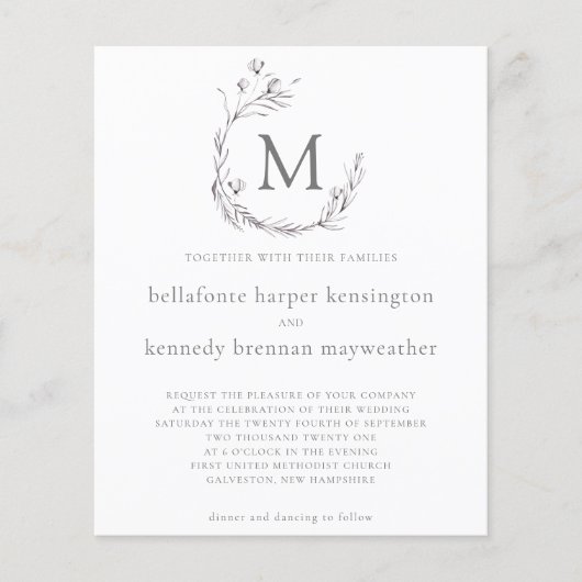 BUDGET Chic Grey White Waterverf Floral Wedding (Voorkant)