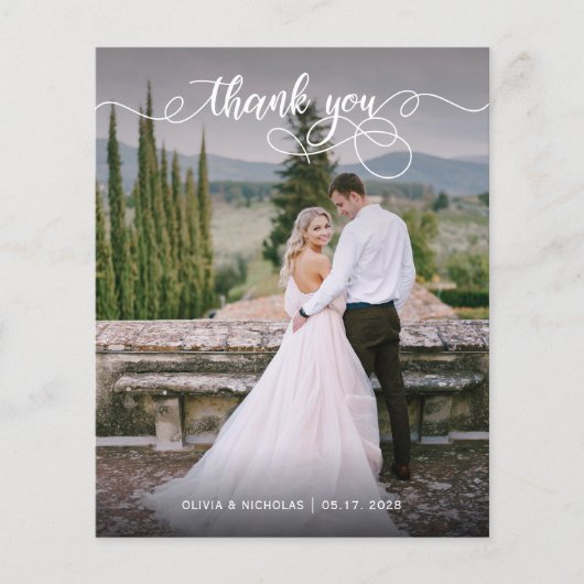 Budget Chic Kalligrafie 2 Foto Bruiloft Dank u (Voorkant)
