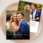 Budget Chic Kalligrafie 2 Foto Bruiloft Dank u<br><div class="desc">Budget Modern Boho Chic Hand Lettered Script 2 Foto Bruiloft Dank u gepersonaliseerde betaalbare low budget THIN kaart. Stijlvolle bruiloft dank u kaart sjabloon met een volledige verticale foto op de voorkant met overlay tekst "Thank You" in een swirly hand geschreven typografie of kalligrafie script lettertype met swashes overlay in...</div>