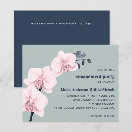 BUDGET Chic Orchid Branch Pink navy sage bruiloft (Voorkant / Achterkant)