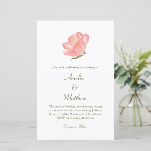 Budget Chic Pink Floral All-in-One Wedding Invite (Staand voorkant)