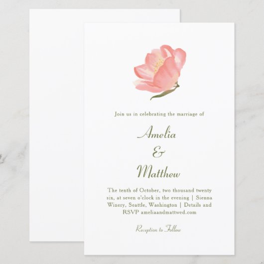 Budget Chic Pink Floral All-in-One Wedding Invite (Voorkant / Achterkant)