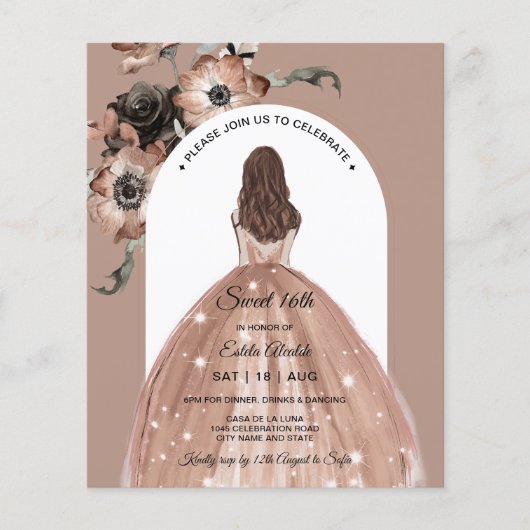 Budget Chic Pink Floral Sweet 16th Arch Invite (Voorkant)