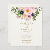 Budget Chic Pink Floral Waterverf Wedding Invite (Voorkant / Achterkant)