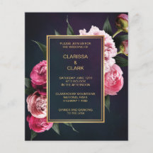 BUDGET Chic Pink Peony & Gold Wedding Invitation