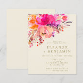 Budget Chic Pink Waterverf Floral Wedding Invite (Voorkant / Achterkant)