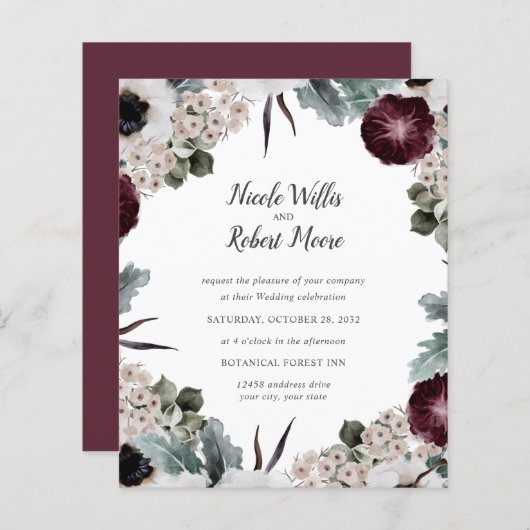 Budget Chic Plum Ivory Acanthus floral Wedding (Voorkant / Achterkant)