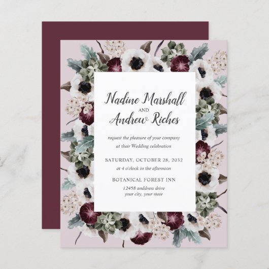 Budget Chic Plum Ivory Sage roze lijst Weddenschap (Voorkant / Achterkant)