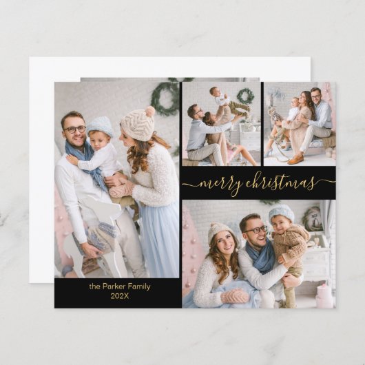 Budget Chic Script 5 Fotocollage Kerst Kaarten (Voorkant / Achterkant)