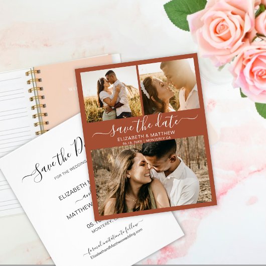 Budget Chic Script Foto Terracotta Save The Date Flyer