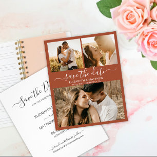 Budget Chic Script Photo Terracotta Save the Date Flyer