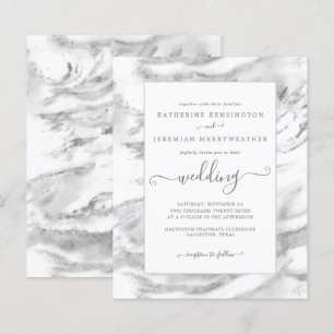 Budget Chic Silver Foil Marble Wedding Uitnodiging