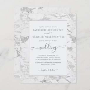 Budget Chic Silver Foil Marble Wedding Uitnodiging