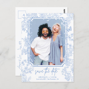 Budget Chinoiserie Toile Trouwdatum Foto opslaan Briefkaart