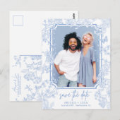 Budget Chinoiserie Toile Trouwdatum Foto opslaan Briefkaart (Voorkant / Achterkant)