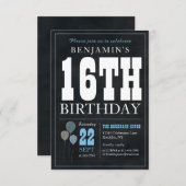 Budget Chique 16e verjaardag Chalkboard Blauwe Bal Notitiekaartje (Voorkant / Achterkant)