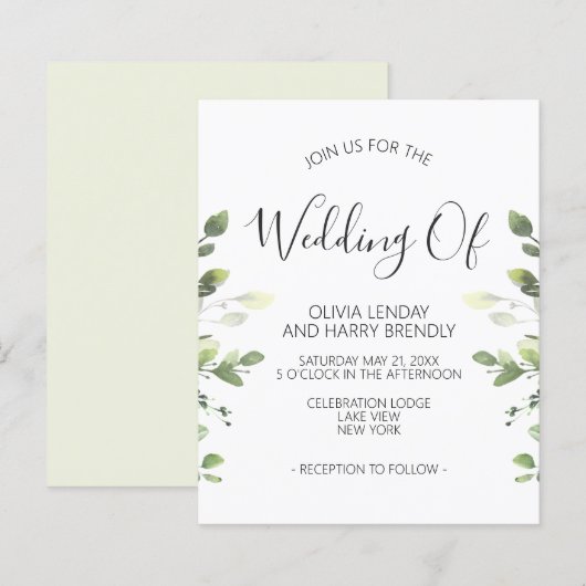 Budget Chique Eucalyptus Green Bruiloft uitnodigin (Voorkant / Achterkant)