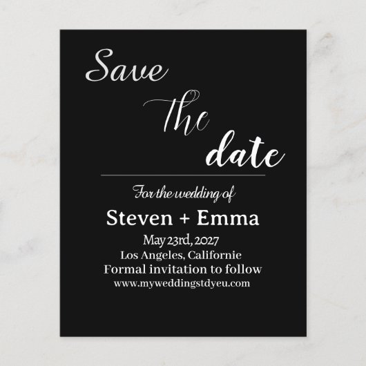 Budget chique zwart-wit Bruiloft Save the Date Flyer (Voorkant)