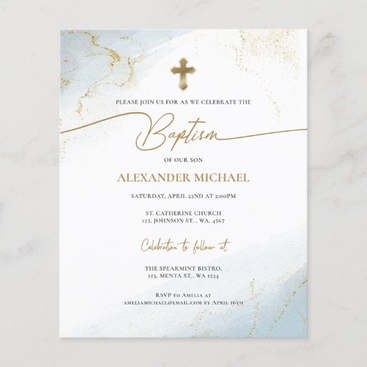 Budget Christelijk Blauw Goud Kruis Jongen Doop (Voorkant)