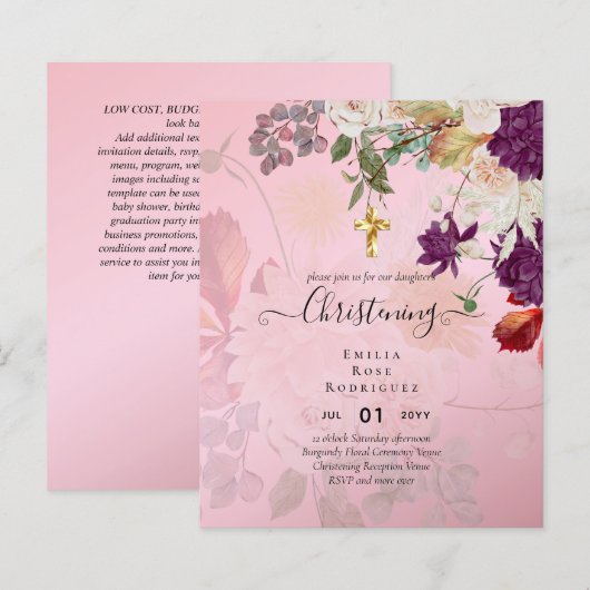 BUDGET CHRISTENING Invite Baptism Bautizo Bautismo (Voorkant / Achterkant)