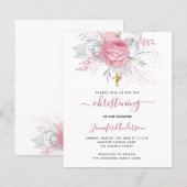 Budget Christening roze bloemenmeisje uitnodiging (Voorkant / Achterkant)