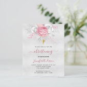 Budget Christening Silver Pinkflorale uitnodiging (Staand voorkant)