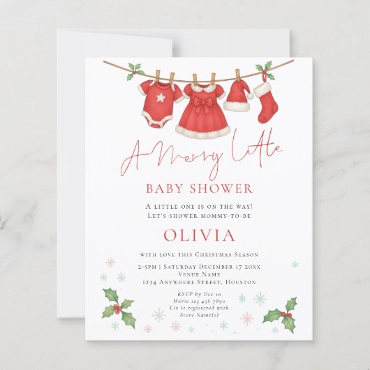 Budget Christmas Clothesline Baby Shower Invite (Voorkant)