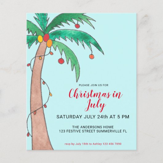 Budget Christmas In July Party Palm Invitation (Voorkant)