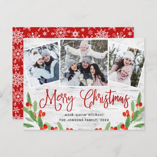 Budget Christmas Rustic 3 FOTO Wenskaart Briefkaart (Voorkant / Achterkant)