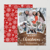 Budget Christmas Rustic Wood 4 FOTO Vakantie Kaart (Voorkant / Achterkant)