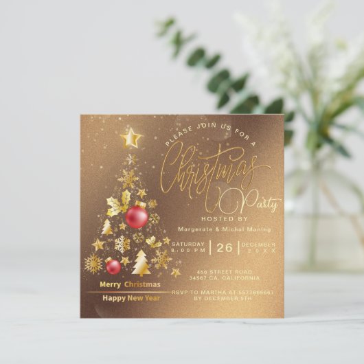 Budget Christmas Tree Party Goud Kaart (Staand voorkant)