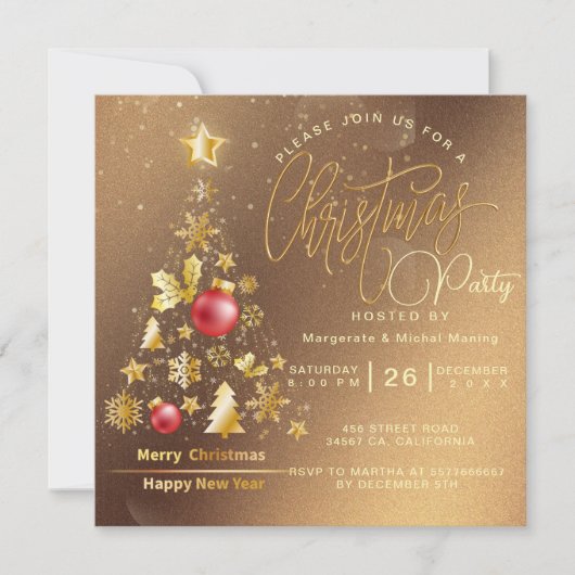 Budget Christmas Tree Party Goud Kaart (Voorkant)