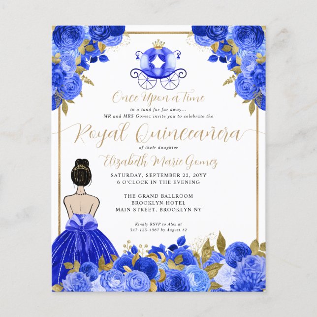 Budget Cinderella Royal Blue Princess Quinceanera (Voorkant)