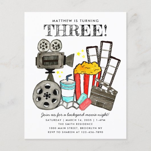 Budget Cinema Film Night Party Kinderen Verjaardag Flyer (Voorkant)