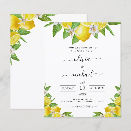 Budget Citroen Citroen Geel Huwelijksuitnodiging (Voorkant / Achterkant)