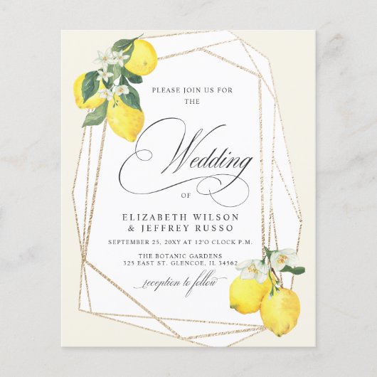 Budget Citroen Citrus Zomer Bruiloft Uitnodiging (Voorkant)