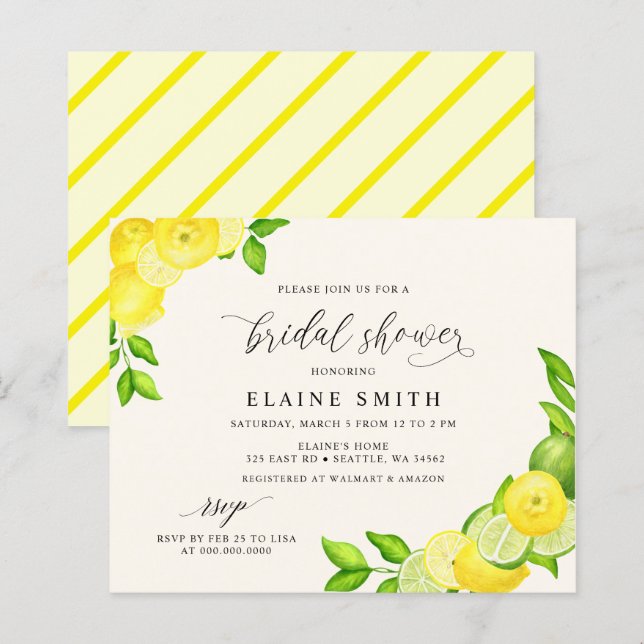 Budget Citroen Limoen Citrus Bridal Shower Invitat (Voorkant / Achterkant)