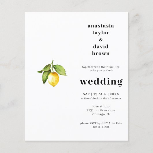 Budget Citrus Citrus Bruiloft Uitnodiging (Voorkant)