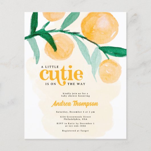 Budget Citrus Sinaasappel Little Cutie Baby shower Flyer (Voorkant)