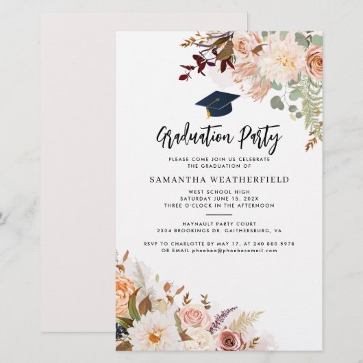 Budget Class of 2025 Floral Graduation Party Kaart (Voorkant / Achterkant)