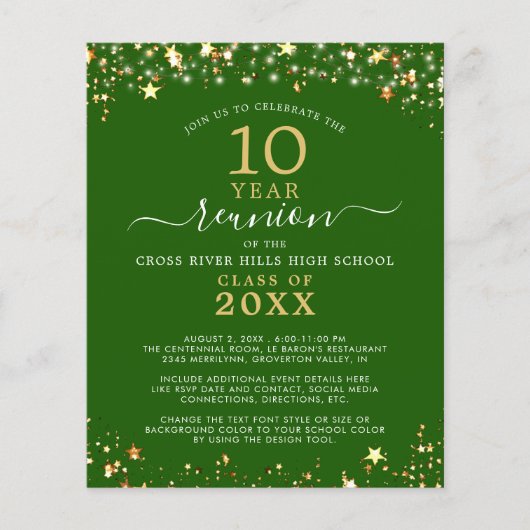 Budget Class Reunion Groen Gouden Sterren Uitnodig (Voorkant)